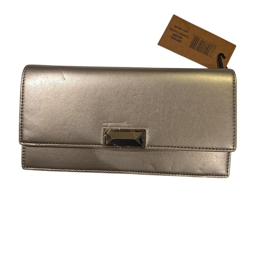 Steve Madden Model Silver‎ Metallic Clutch Crossbody Chain Evening Party NWT